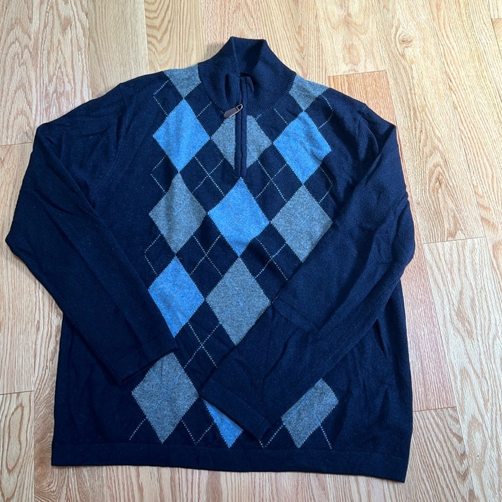 Harrison Davis Menâs Large Argyle 2 Ply Cashmere 1/4 Zip Sweater